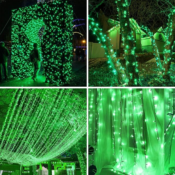 kemooie 500 LED Green St. Patrick's Day Lights, 164 FT Waterproof Fairy String Lights with 8 Modes & Memory Function, Plug in Outdoor String Light for Xmas Garden Balcony St. Patrick's Day Decor