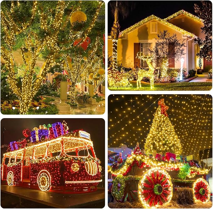 KNONEW 600ft 1500 LED Christmas String Lights Outdoor Green Wire 8 Modes & Timer Fairy Light Plug in Waterproof Patio Lights for Xmas Yard Tree Wedding Party Holiday Decorations (Warm White)