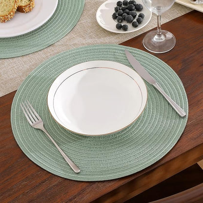 SHACOS Round Placemats Set of 6 Washable 15 inch Cotton Polyester Table Mats Woven Braided Place Mats for Dining Table, Sage Green
