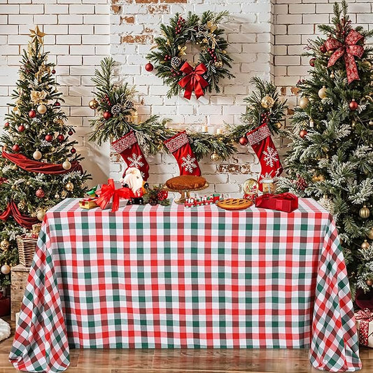B-COOL Checkered Plaid Tablecloth Christmas Fabric - Rectangle 56x84 Inches Classic Gingham Buffalo Plaid Table Cloth for Indoor Outdoor Use Washable Table Cover for Kitchen BBQs Parties