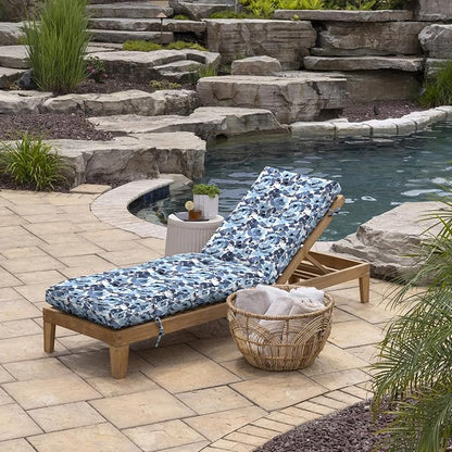 Arden Outdoor Plush Modern Tufted Chaise Cushion, 76 x 22, Rain-Proof, Fade Resistant, Tufted Cushion for Chaise Lounger Blue Garden Floral | Plush Comfort, Modern Tuft, Lounge Cushion, Rain-Proof, Fade Resistant, Mold and Mildew Resistant