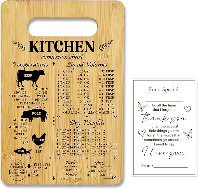 Unique Gifts for Women Mom, Kitchen Conversion Chart Bamboo Cutting Board, Charcuterie Board for Kitchen Decor, Cooking Gifts for Couple Neighbor Family Friends -16