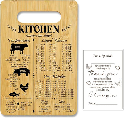 Unique Gifts for Women Mom, Kitchen Conversion Chart Bamboo Cutting Board, Charcuterie Board for Kitchen Decor, Cooking Gifts for Couple Neighbor Family Friends -16