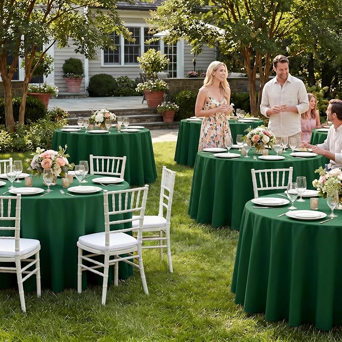 Fitable 6 Pack Hunter Green Round Tablecloths - 90 Inches in Diameter | Wrinkle & Stain Resistant, Washable Polyester Fabric Cloth Cover, For Wedding Party Banquet Formal Events Christmas