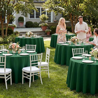 Fitable 6 Pack Hunter Green Round Tablecloths - 90 Inches in Diameter | Wrinkle & Stain Resistant, Washable Polyester Fabric Cloth Cover, For Wedding Party Banquet Formal Events Christmas