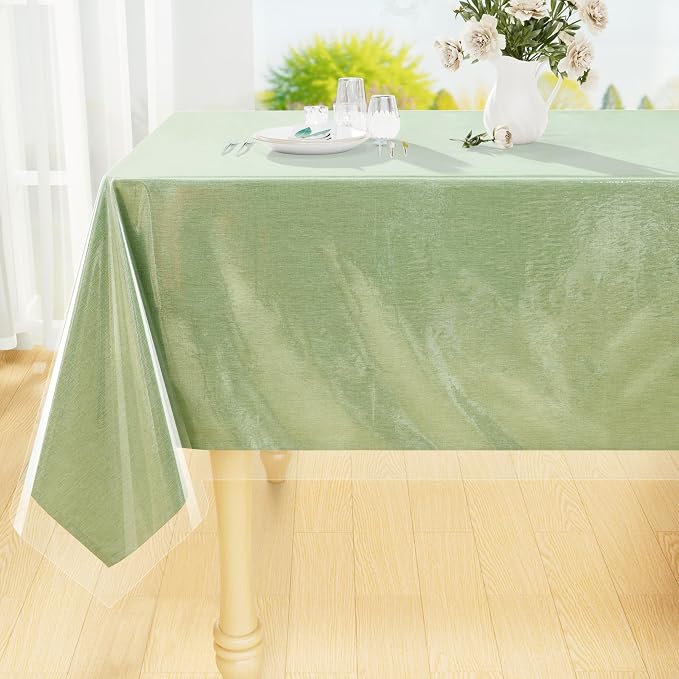 Smiry Rectangle Table Cloth 70x108 Inch, Waterproof Wipeable Vinyl Tablecloths Protector, Oil Spill Proof Plastic Table Cover for Dining, Picnic, Camping, Outdoor, Clear