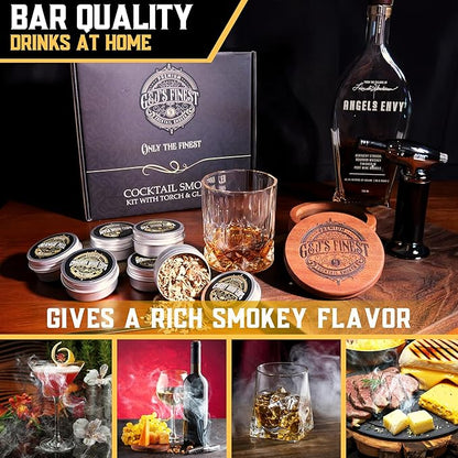G&J's Finest Whiskey Smoker Kit with 3-Flame Torch, 2 Glasses, 2 Ice Molds & 6 Wood Chip Flavors – Smoked Bourbon|Old Fashioneds Drink Cocktails at Home, Butane Not Included (No Butane Incl.)