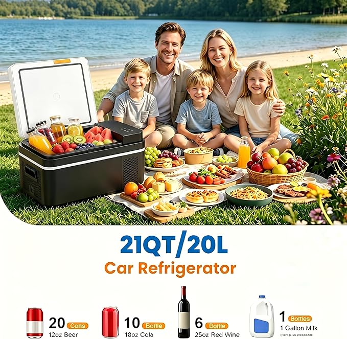 Simple Deluxe 12 Volt Refrigerator, 21QT Single Zone Electric Cooler, Car Fridge -4℉-68℉, Portable Refrigerator 12/24V DC 100-240V AC, Portable Freezer for Travel RV Camping Boat Home