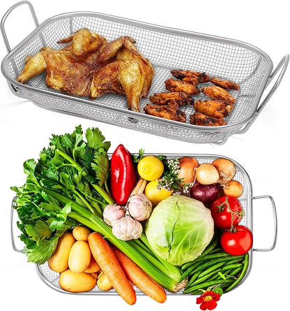 Homi Styes Grill Baskets for Outdoor Grill – 15 x 11-inch Vegetable Grill Basket – Grill Vegetable Basket with Handles – Rustproof Stainless Steel Mesh Veggie Grilling Basket