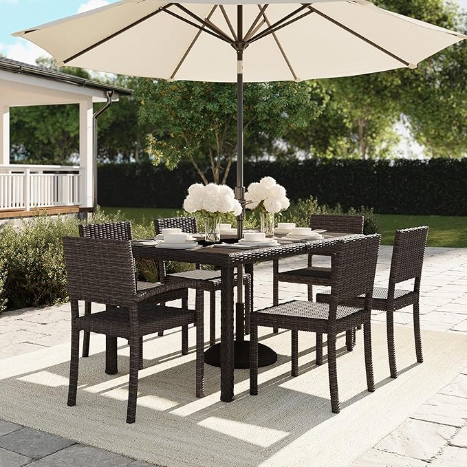 Martha Stewart Bedford Indoor-Outdoor Stackable Patio Chairs with Rattan Wicker Finish in Brown, Set of 2