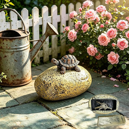 Turtle Key Hider Outdoor Waterproof Resin Garden Decor Spare Key Secret Box | Hidden Compartment on Bottom, Stores Keys and Small Trinkets, Charming Decorative Accent for Lawn and Flower Beds
