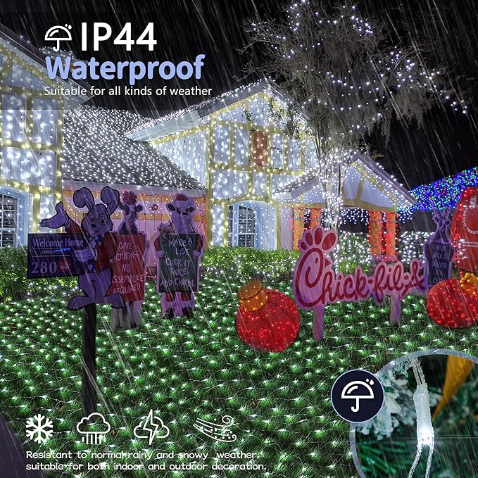 HEYFUNi Net Mesh Waterproof String Lights,360LED 13ft x 5ft Christmas Net Lights, 8 Modes,Connectable for Indoor Outdoor, Curtain,Garden,Christmas Tree, Bush, Party, Holiday, Wall Decor (White)
