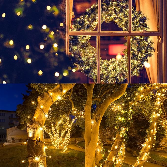 Flechllary 2 Pack-Solar String Lights, 78Ft 200 LED Solar Lights Outdoor with 8 Modes ，Solar String Lights Outdoor Waterproof for Yard, Fence,Balcony, Party,Christmas Tree Decorations (Warm White)