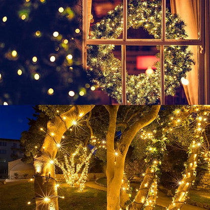 Flechllary 2 Pack-Solar String Lights, 78Ft 200 LED Solar Lights Outdoor with 8 Modes ，Solar String Lights Outdoor Waterproof for Yard, Fence,Balcony, Party,Christmas Tree Decorations (Warm White)
