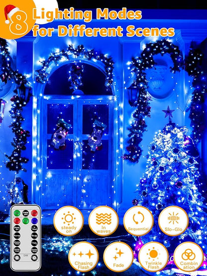 BrightChristmas 500 LED 164 FT Christmas Lights, Waterproof Outdoor String Lights with Remote and Timer, Christmas Tree Lights with 8 Modes Dimmable, Fairy Lights for Holiday Decor (Blue)