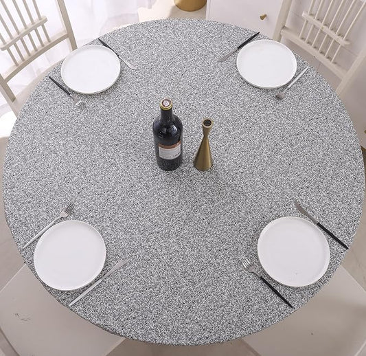 Walrus Round Vinyl Fitted Tablecloth with Flannel Backing Elastic Edge Design Table Cover Waterproof Oil-Proof PVC Table Cloth Stain-Resistant Best for 45"-56" Round