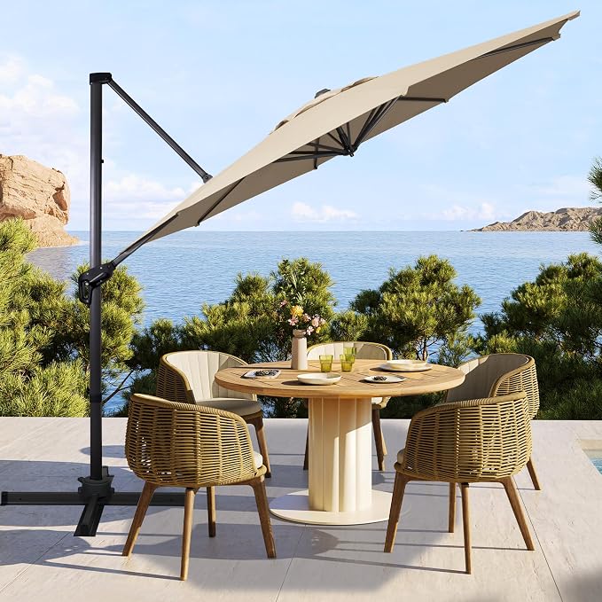 Sunnyglade 10Ft Cantilever Patio Umbrella, 360° Rotation & Integrated Tilting System Offset Umbrella with 8 Sturdy Ribs, Fade-resistant & Waterproof for Garden Backyard Poolside Deck
