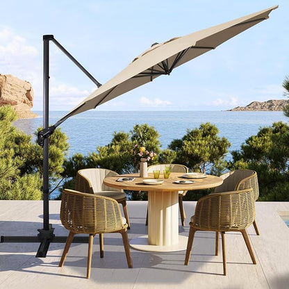 Sunnyglade 10Ft Cantilever Patio Umbrella, 360° Rotation & Integrated Tilting System Offset Umbrella with 8 Sturdy Ribs, Fade-resistant & Waterproof for Garden Backyard Poolside Deck