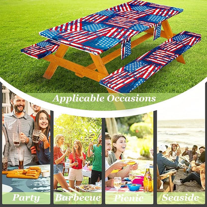 Picnic Table Cover with Bench Covers Table Cloth Tablecloth Summer Outdoor Rv Patio Tent Camping Glamping Campsite Camper Essentials Accessories Items Gear Gadgets Stuff Necessities Supplies Must Have