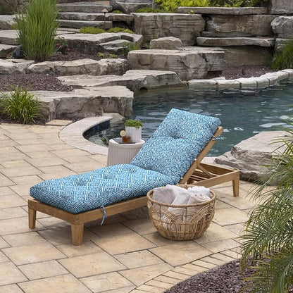 Arden Outdoor Tufted Chaise Cushion, 22x76, Amalfi Blue Tile | Plush Comfort, Modern Tuft, Lounge Cushion, Rain-Proof, Fade Resistant, Mold and Mildew Resistant