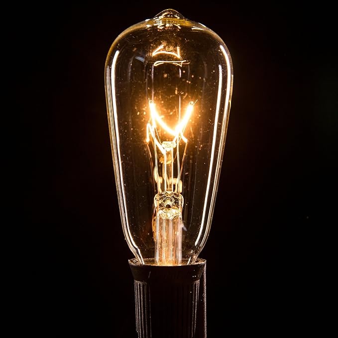 Commercial Vintage Edison String Lights (PS50 Clear - Black Wire, 50 Foot) | ST40 Clear 7 Watt Bulbs, 50 Foot 40 Socket, Commercial Grade Outdoor Lights
