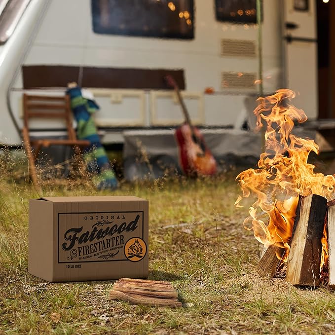 Fatwood Fire Starter Sticks 10lb Box - Indoor/Outdoor 100% All Natural Pine Fire Starters for Campfires, Fireplace, Firepit, or BBQ Grill - Kindling Wood Firewood Lighter by Pure Garden, (Pack of 2)