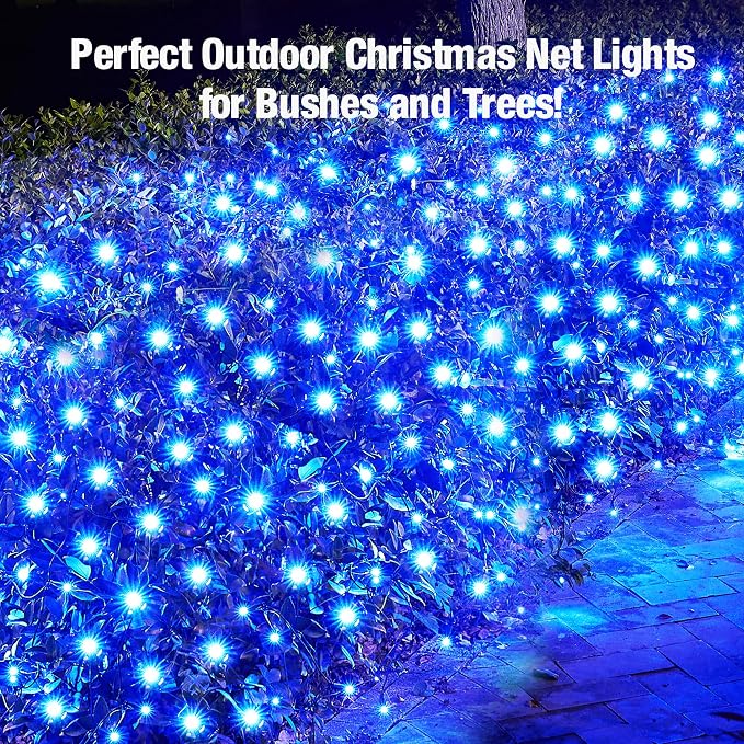 Led Blue Christmas Net Lights Outdoor Christmas Bushes Lights 120Led 6ftx5ft, Connectable Outdoor Indoor Mesh Net Lighting for Xmas Holiday, Garden, Lawn, Shrubs, Trees, Bushes Decorations
