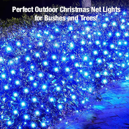 Led Blue Christmas Net Lights Outdoor Christmas Bushes Lights 120Led 6ftx5ft, Connectable Outdoor Indoor Mesh Net Lighting for Xmas Holiday, Garden, Lawn, Shrubs, Trees, Bushes Decorations