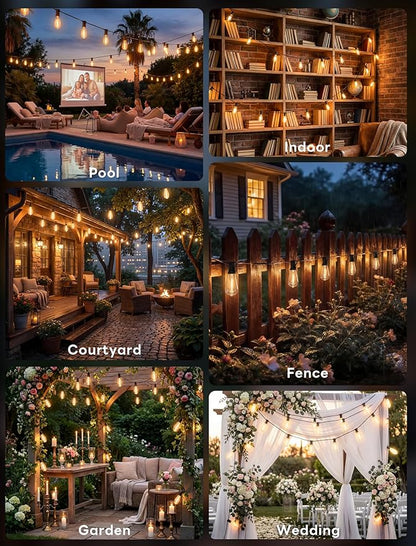 25FT ST40 LED Outdoor String Lights with 12 Shatterproof Vintage Edison Bulbs, Waterproof Patio Lights for Backyard Porch Bistro Party Decor, 2700K Warm White
