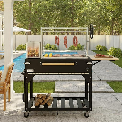 KoolMore 72 in. Charcoal and Wood BBQ Grill, Santa Maria Argentine Style Grill with Adjustable Grate, Heavy Duty, in Black