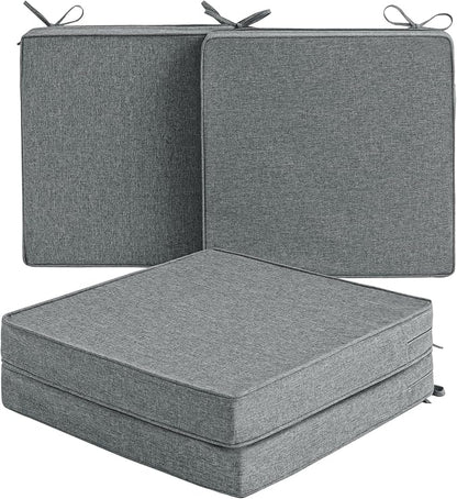 Outdoor Chair Cushions, Set of 4, 20 x 20 Inch, Dark Grey | Water Resistant, Fade Resistant, Patio Furniture Square Seat Replacement, Removable Cover with Ties, Non-Slip Bottom