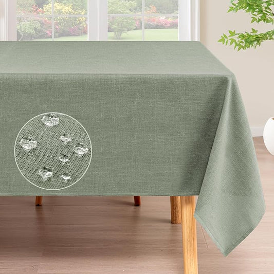 H.VERSAILTEX Linen Table Cloths Rectangle 60 x 84 Inch Premium Tablecloth Spill-Proof Waterproof Table Cover for Dining Buffet Feature Extra Soft and Thick Fabric Wrinkle Free, Sage