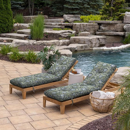 Arden Outdoor Tufted Chaise Cushion, 22x76, Sapphire Morrison Floral | Plush Comfort, Modern Tuft, Lounge Cushion, Rain-Proof, Fade Resistant, Mold and Mildew Resistant
