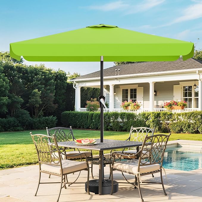 AreShark 6.5 x 10 FT Rectangular Valance Patio Umbrella, Outdoor Umbrella with Tilt and Crank, Market Table Umbrellas W/ 6 Ribs UV Protection for Garden, Deck, Backyard Pool, Apple Green
