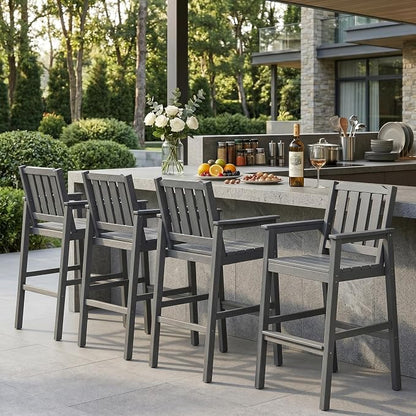 Garvee Outdoor Patio Bar Height Chair Set of 4, All-Weather HDPE Bar Height Barstools Widened Chair Set, Adirondack Chairs Set with Widened Armrests for Garden, Poolside, Bistro