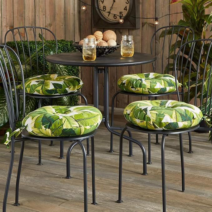 Greendale Home Fashions Tropical White Outdoor 15-inch Bistro Seat Cushion, Set of 4