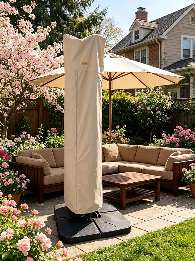 Patio Umbrella Cover for 9ft to 13ft Offset Umbrella, Water Resistant, Curved Cantilever and Straight Pole Parasol Outdoor Umbrellas Cover with Zipper and Rod