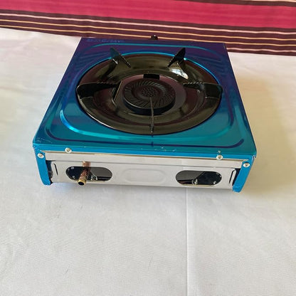 Portable Single Burner Gas Stove, Compact Countertop Gas Burner with Adjustable Flame Control, Metal Pot Support, Tabletop Cooking Stove for Kitchen, Outdoor Cooking, RV, Patio & Emergency Use, Blue