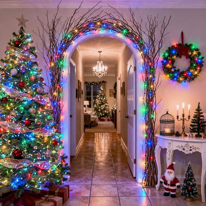 JMEXSUSS Multicolor Christmas Lights Battery Operated with 8 Modes Remote | Waterproof, 33ft 100 LED Battery Christmas Lights Indoor Outdoor for Tree Home Party Room Garden Decor