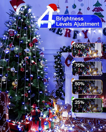196FT 600 LED Christmas Lights Outdoor Waterproof, Timer & Memory Function, 8 Modes Blue White String Lights Plug in Twinkle Lights for Xmas Tree Holiday Garden Indoor Party Decor