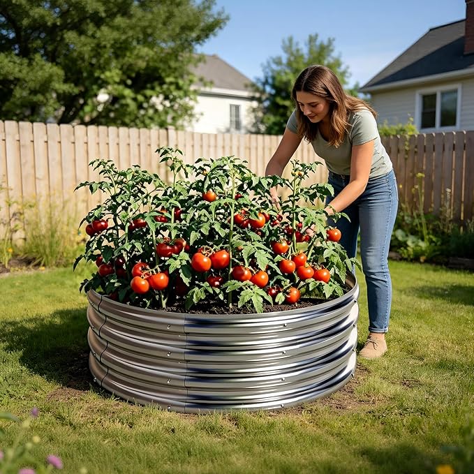 PROWORX 60 Inch Outdoor Fire Pit Ring, Round Galvanized Portable Fire Pit for Camping, Metal Steel Bonfire Fire Ring for Outside, Backyard