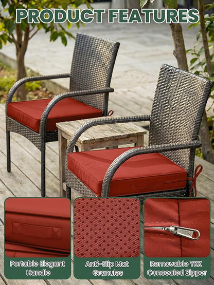 Outdoor Chair Cushion 22 x 22 x 4 Inches Patio Furniture Outdoor Waterproof Seat Cushion, Patio Chair Cushion with Handles and Ties, Square Dining Chair Cushion Set of 2, Terra Red
