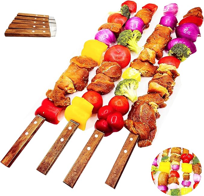 23.6 Inch Long Kabob Skewers,0.91Inch Wide Skewers for Kabobs,Metal Stainless Steel Kebob for Grilling,Extra Large Flat Kebab BBQ Tool,Barbecue Sticks with Wood Handle,Set of 7