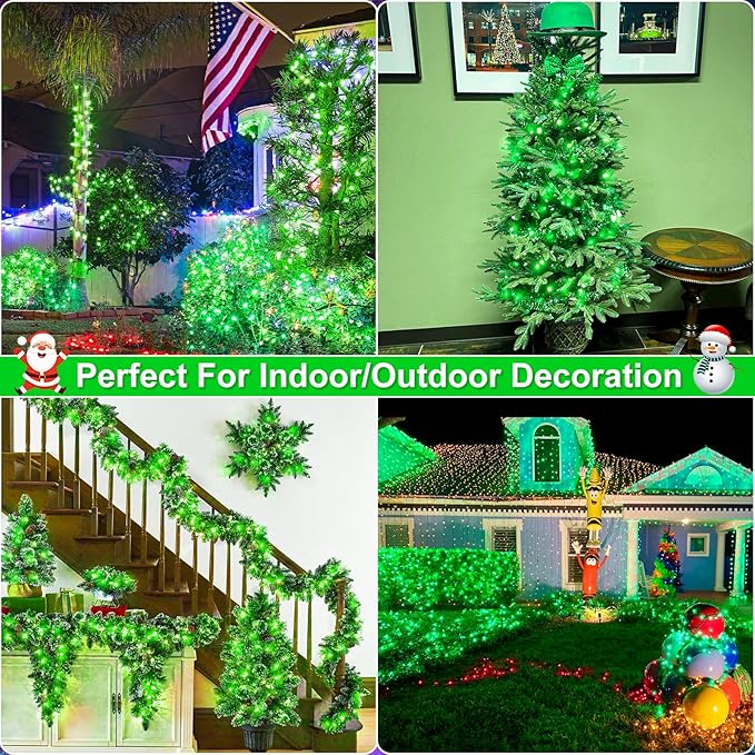 165FT 500 LED Outdoor String Lights, Plug in Christmas Lights Indoor Waterproof, 8 Modes Connectable Clear Wire Fairy Twinkle Lights for Indoor Home Garden Patio Party Decorations, Green