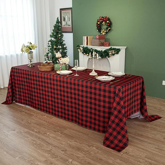 Classic Gingham Buffalo Tablecloth Fabric - Oblong 90x156 Inch Water Proof Checkered Table Cloth for Indoor Outdoor - Table Cover for Birthday, Picnics, BBQs, and Parties