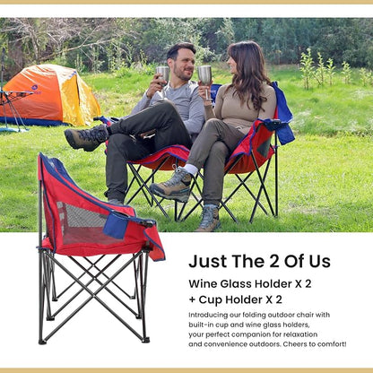 ARROWHEAD OUTDOOR 2-Pack Portable Folding Camp Loveseat Chair w/Glass & Cup Holders, Heavy Duty Carry Bag, 650 lbs Weight Capacity | Glass & Cup Holders, Heavy Duty Carry Bag, 650 lbs Weight Capacity, Beach, Tailgating, Fishing, Patio, Hunting, Backyar...