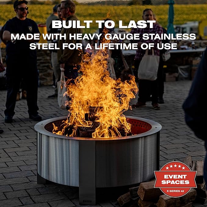 Breeo Smokeless Fire Pit (X Series 30, Stainless Steel) | 34.5 inch Smokeless Firepit for Outside | 94 Pounds | Ideal for Families Compatible with Wide Range of Breeo Accessories