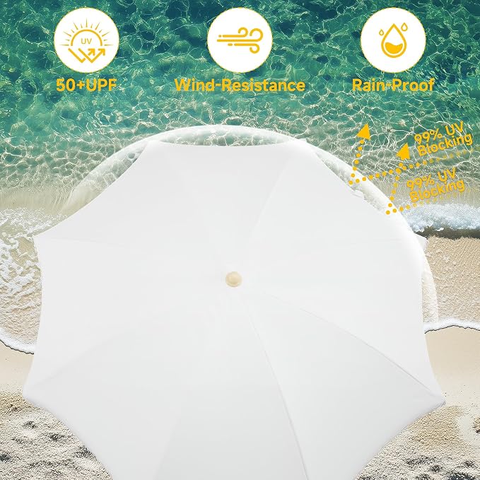 7FT Boho Patio Umberlla with Fringe,UPF50+ Outdoor Umbrella with Fiberglass Ribs and Push Button Tilt,Tassels Umbrella for Beach,Terrace,Picnic