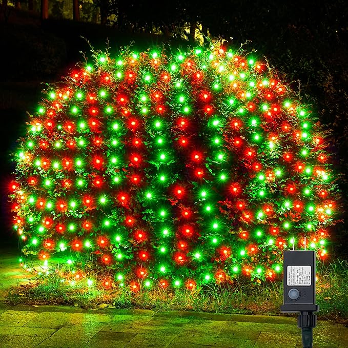 WBao Christmas Net Lights, 360LED 11.5ft x 6.9ft Christmas Lights with 8 Modes, Timer, End to End Connectable, Waterproof Design for Lawn, Bushes, Trees Outdoor Xmas Decorations, Red Green