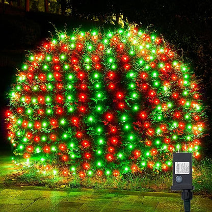 WBao Christmas Net Lights, 360LED 11.5ft x 6.9ft Christmas Lights with 8 Modes, Timer, End to End Connectable, Waterproof Design for Lawn, Bushes, Trees Outdoor Xmas Decorations, Red Green